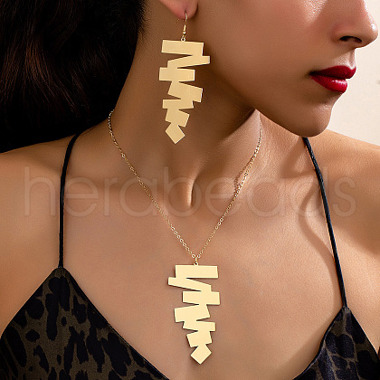 Irregular Geometry Alloy Pendant Necklace & Dangle Earring Sets FS-WG9A5A6-01-1