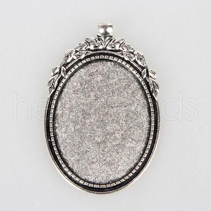 Tibetan Style Alloy Pendant Cabochon Settings X-TIBEP-N003-40AS-1