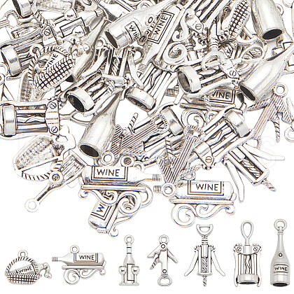 SUNNYCLUE 70Pcs 7 Styles Tibetan Style Alloy Pendants FIND-SC0009-70-1