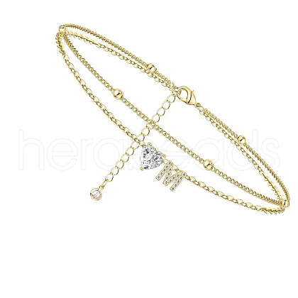 Heart & Letter Brass Crystal Rhinestone Charm Double Layer Anklets FS-WG6749C-13-1