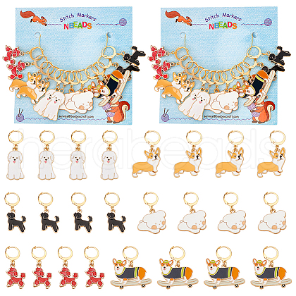 12Pcs 6 Style Alloy Enamel Dog Charms Locking Stitch Markers HJEW-PH01638-1