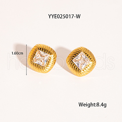 Retro Rhombus Stainless Steel Cubic Zirconia Stud Earrings for Women CQ6357-6-1