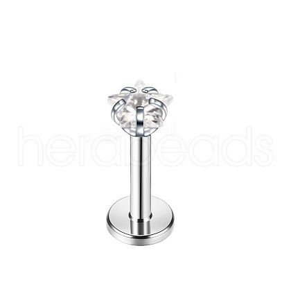 Stainless Steel Clear Cubic Zirconia Threadless Labret Stud WGC142D-09-1