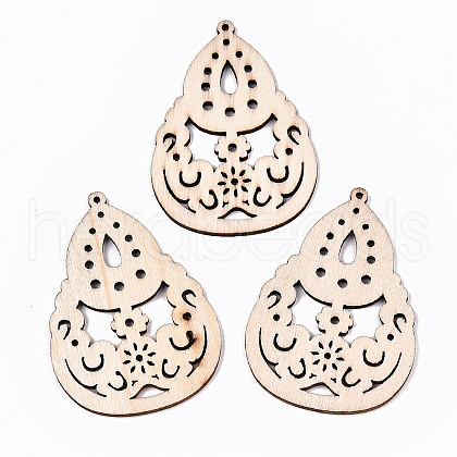 Undyed Natural Hollow Wooden Big Pendants WOOD-N007-109-1