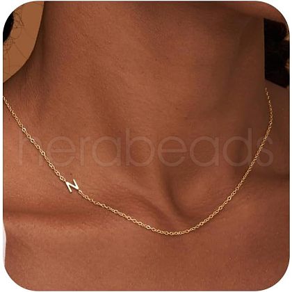 Brass Initial Link Chain Necklaces for Women FS-WG848C9-14-1