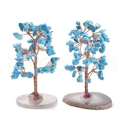 Natural Turquoise Chips & Agate Pedestal Display Decorations DJEW-A001-04A-1