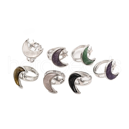 Moon & Star Natural Mixed Stone Adjustable Rings G-B085-18P-1