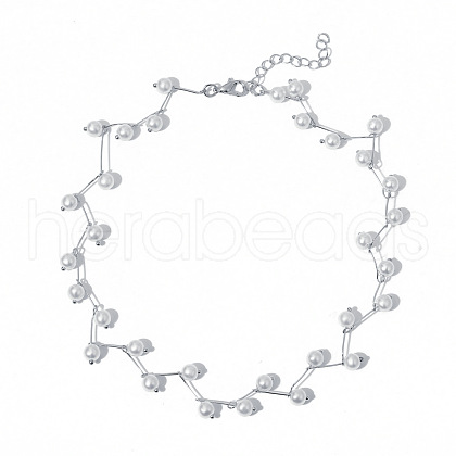 Alloy and Imitation Pearl Flower Link Chain Choker Necklaces for Wedding Jewelry FS-WG4B46D-03-1