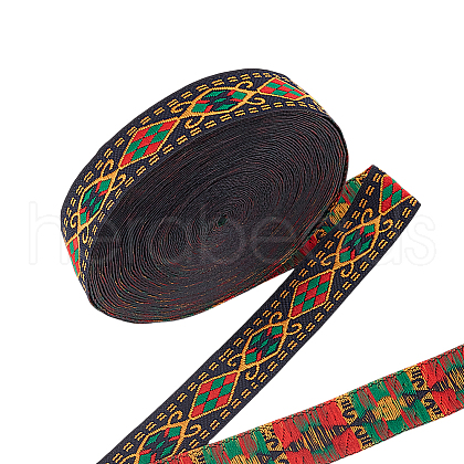 Ethnic Style Polyester Jacquard Rhombus Ribbon OCOR-WH0100-07-1