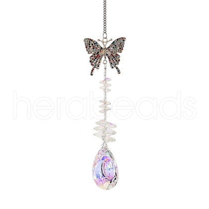 Crystal and Alloy Rhinestones Steel Wire Pendant Decorations HJEW-R050-01RGP-1