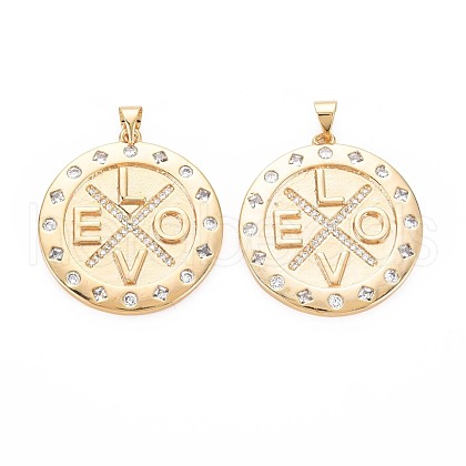 Brass Micro Pave Clear Cubic Zirconia Pendants KK-S364-111-1