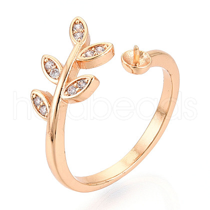 Brass Micro Pave Clear Cubic Zirconia Cuff Ring Settings KK-T076-15G-1