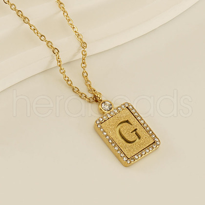 304 Stainless Steel Micro Pave Clear Cubic Zirconia Rectangle with Hollow Letter Pendant Necklaces FS-WGAE794-10-1