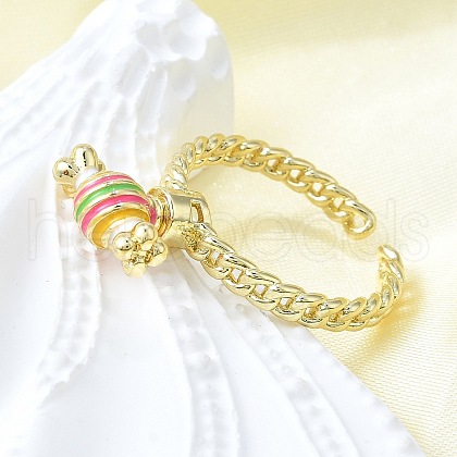 Brass Enamel Open Cuff Rings for Women RJEW-F179-08G-01-1