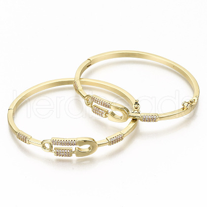 Brass Micro Pave Clear Cubic Zirconia Bangles BJEW-S142-013-NF-1