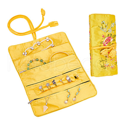 GOMAKERER 2Pcs Retro Rectangle Silk Zipper Roll Pouches ABAG-GO0001-02B-1