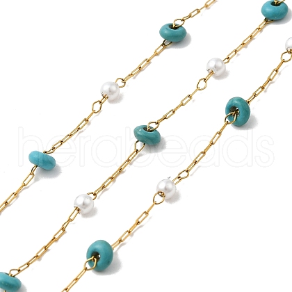 Handmade 304 Stainless Steel & Synthetic Turquoise Beaded Chains CHS-L031-05G-1