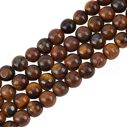 Olycraft 4 Strands Natural Grade AB Tiger Eye Round Beads Strands G-OC0005-01-1