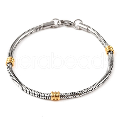 304 Stainless Steel Round Snake Chain Bracelets for Women BJEW-G711-12GP-1