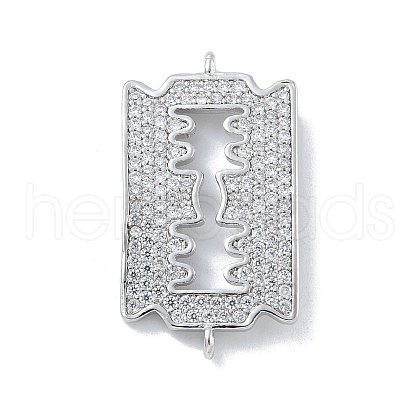 Rack Plating Brass Micro Pave Clear Cubic Zirconia Blade Shaped Connector Charms KK-A234-070P-1