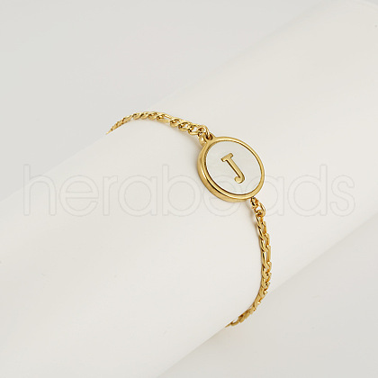 Flat Round with Letter Pattern 304 Stainless Steel Link Bracelets FS-WG4692B-52-1