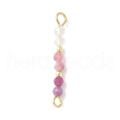 Faceted Round Natural Quartz Crystal & Ruby & Pink Tourmaline Beaded Connector Charms PALLOY-JF03530-09-1