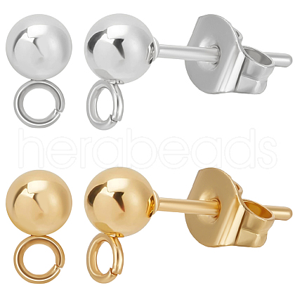 Beebeecraft 100Pcs 2 Colors 304 Stainless Steel Stud Earring Findings STAS-BBC0006-06-1