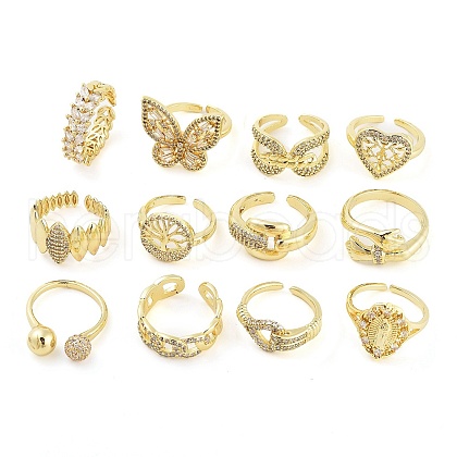 Rack Plating Brass Micro Pave Cubic Zirconia Finger Ring RJEW-C080-01C-G-1