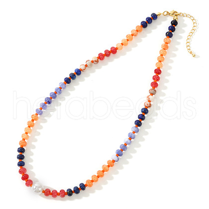 Elegant Imitation Pearl & Rondelle Natural Mixed Stone Beaded Necklaces FG9664-4-1