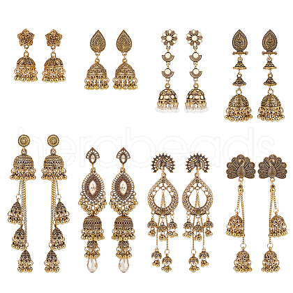 ANATTASOUL 8 Pairs 8 Style Zinc Alloy Dangle Stud Earrings for Women EJEW-AN0003-16-1