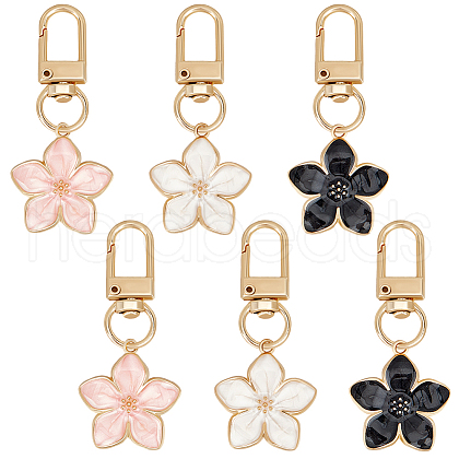 Beebeecraft 6Pcs 3 Colors Flower Alloy Enamel Pendant Decorations KEYC-BBC0001-02-1