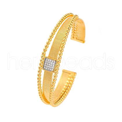 Rack Plating Brass Micro Pave Cubic Zirconia Cuff Bracelets for Women BJEW-M040-08G-1