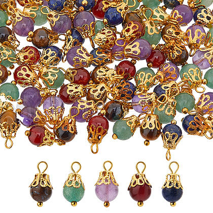120Pcs Natural Mixed Gemstone Round Charms G-HS0001-06-1
