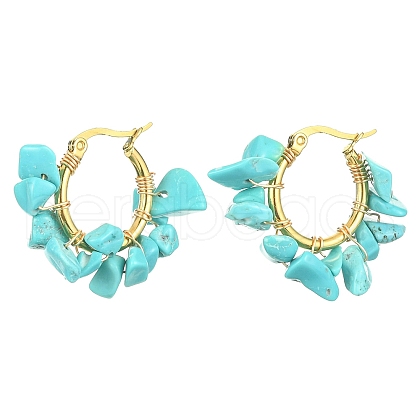 Synthetic Turquoise Chips Braided Hoop Earrings EJEW-JE04940-25-1