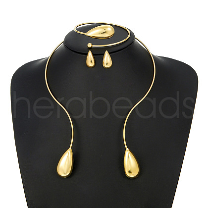 Teardrop Alloy Cuff Bangles & Stud Earrings & Choker Sets FS-WGA2D99-01-1