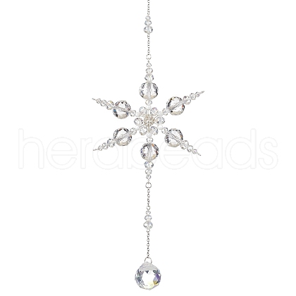 Glass Snowflake Pendant Decorations HJEW-TA00237-1