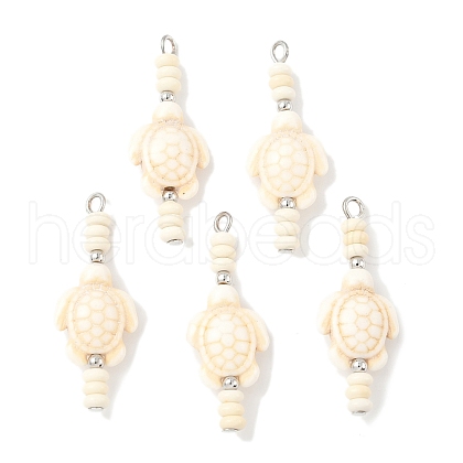 Dyed Synthetic Turquoise Turtle Rondelle Beaded Pendants PALLOY-JF04011-01-1