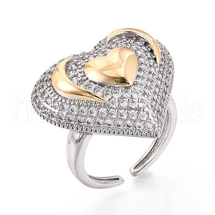 Brass Micro Pave Cubic Zirconia Adjustable Open Cuff Rings for Women RJEW-N051-07GP-1
