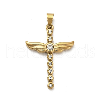 Ion Plating(IP) 304 Stainless Steel Charms with Rhinestone STAS-Q343-21G-1