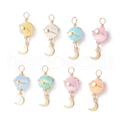 Dyed Natural Selenite Planet Pendants PALLOY-JF03769-01-1