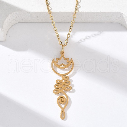 304 Stainless Steel Hollow Cut Yoga Om Lotus Flower Pendant Necklaces NJEW-Z073-02G-03-1