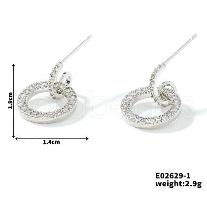 Geometric Brass Clear Cubic Zirconia Ring Stud Earrings FY3551-2-1