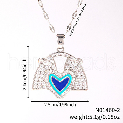 Brass Blue Enamel Fan with Heart Pendant Necklaces CL4028-2-1