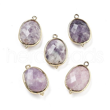 Natural Lepidolite Faceted Oval Connector Charms G-H323-02G-14-1