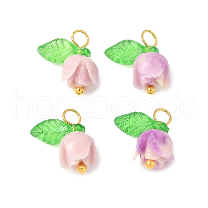 Flower Shape Synthetic Shell Charms PALLOY-JF03862-01-1