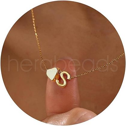 Simple Style Adjustable 316L Surgical Stainless Steel Heart and Initial Pendant Necklaces for Women WG95AEF-19-1