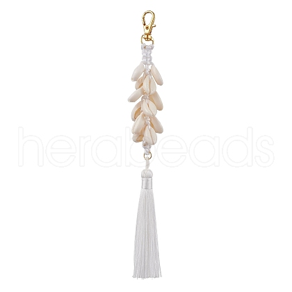 Natural Shell & Polyester Tassel Pendant Decorations HJEW-JM02825-01-1
