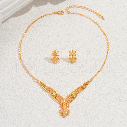 Elegant Alloy Hollow Flower Earrings & Necklace Sets for Women Wedding Party QM2403-1