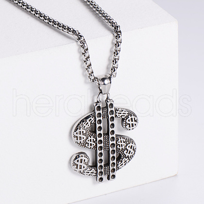 Stainless Steel Dollar Sign Pendant Necklaces for Men YU7813-1-1