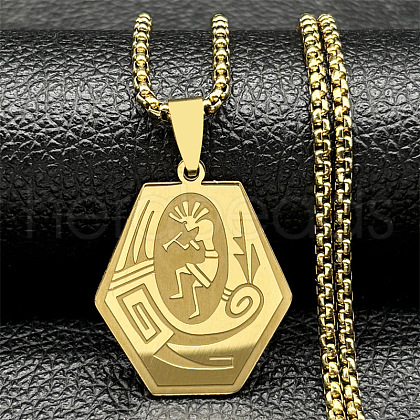 304 Stainless Steel Native American Hexagon Pendant Necklaces NJEW-K283-02G-1